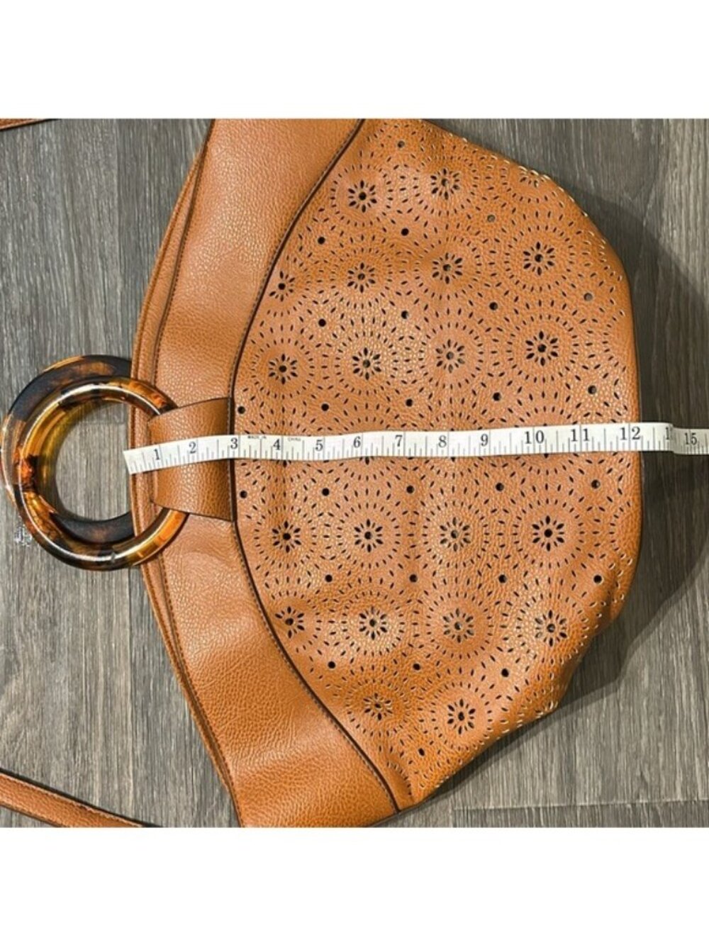 Carlos Santana Tan Faux Leather Shoulder Bag Tortoise Shell Ring Purse Crossbody - Picture 5 of 13
